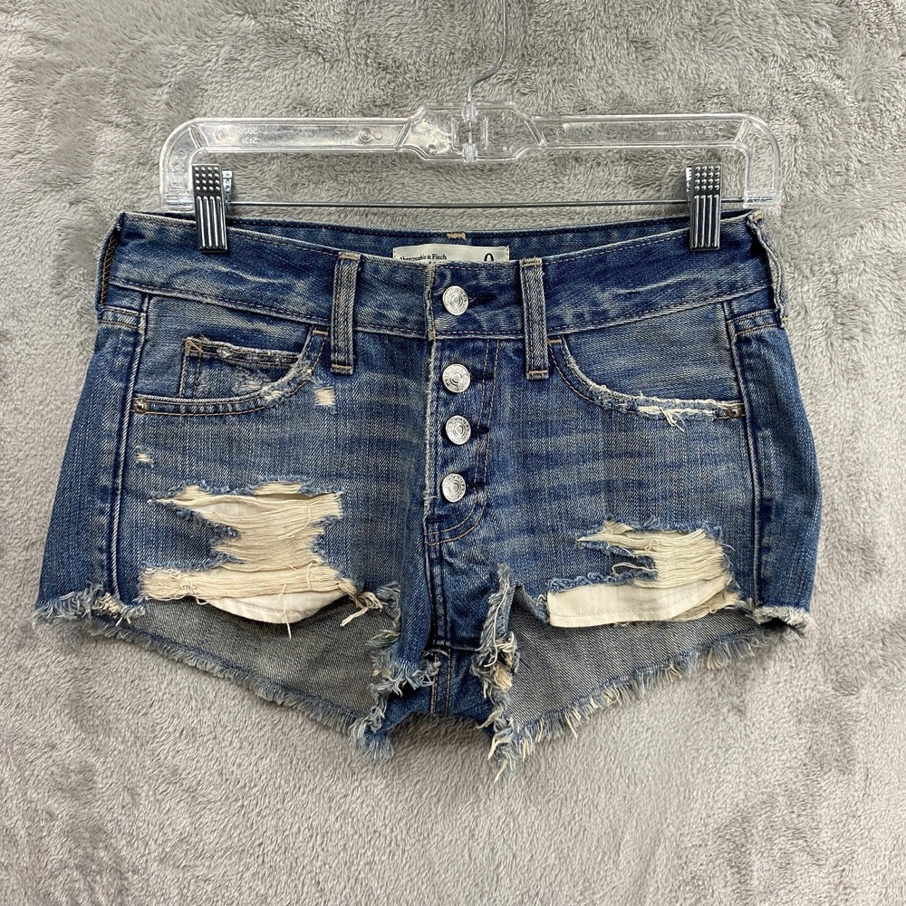 Abercrombie & Fitch Low Rise Denim Shorts Women's 0 / 25 Dark Wash Distressed